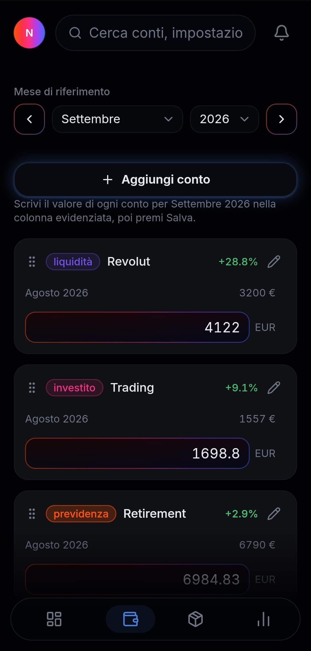 Registra ogni conto, ogni mese
